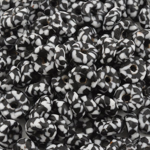 Glass Beads-11mm Powdered Rondelle Recycled-Ghana-Black and White-Quantity 5