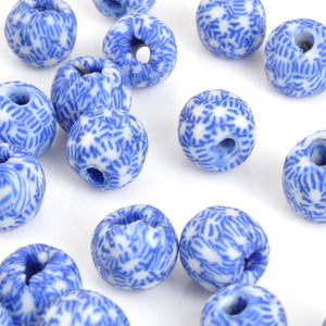 Glass Beads-14mm Fused Recycled-Ghana-Blue and White-Quantity 1