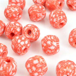 Glass Beads-14mm Fused Recycled-Ghana-Red and White-Quantity 1