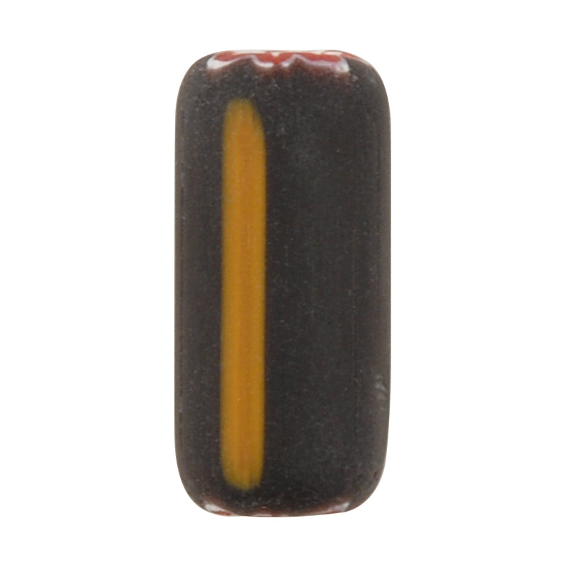 Glass Beads-20x8mm Long Round Cylinder-Black with Yellow Stripe-Ghana-Quantity 1