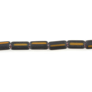 Glass Beads-20x8mm Long Round Cylinder-Black with Yellow Stripe-Ghana-Quantity 1