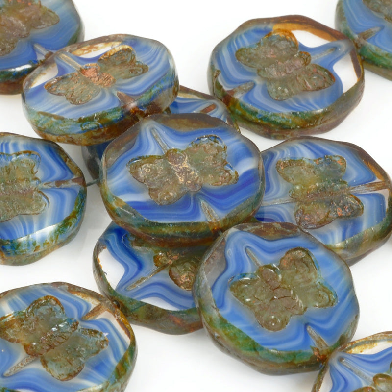 Glass Beads-18mm Butterfly-Blue Shine Picasso-Czech-Quantity 1