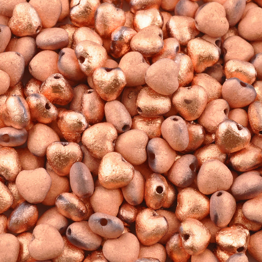 Glass Heart Beads-6mm Crystal Full Capri Gold-Etched-Czech-Quantity 10