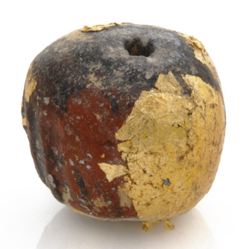 Clay Beads-20mm Contemporary Clay Buddha Terra Cotta Red Round With Gold Leaf-Quantity 1