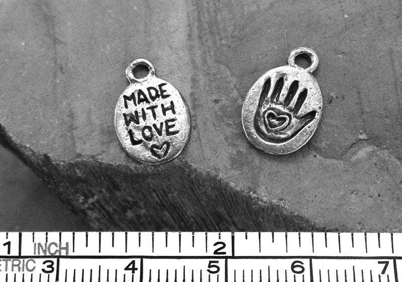 Green Girl Studios-10x12mm Pewter Charm-Made With Love Hand