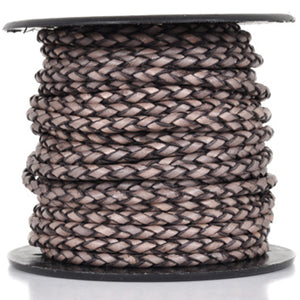 Leather Cord-3mm Braided Bolo-Natural Grey-10 Meter Spool