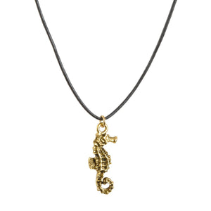 Leather Jewelry-Antique Gold Seahorse Necklace
