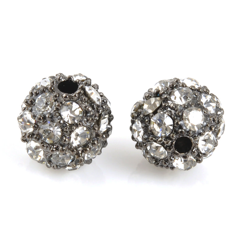 Metal Beads-10mm Round Cubic Zirconia Rhinestone Pave-Gunmetal-Crystal-Quantity 1