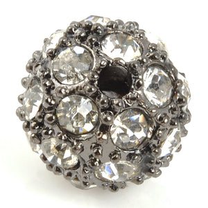 Metal Beads-12mm Round Cubic Zirconia Rhinestone Pave-Gunmetal-Crystal-Quantity 1