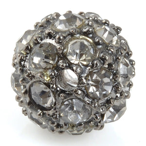 Metal Beads-12mm Round Cubic Zirconia Rhinestone Pave-Gunmetal-Grey Crystal-Quantity 1