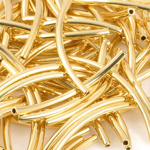 Metal Beads-20x1.2mm Curved Tube-Gold Plate