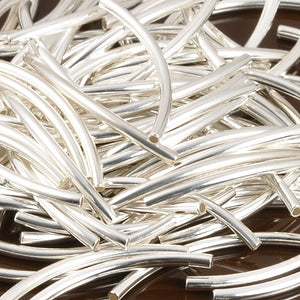 Metal Beads-20x1.2mm Curved Tube-Silver Plate