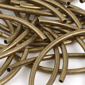 Metal Beads-38x2mm Curved Tube-Antique Brass Plate