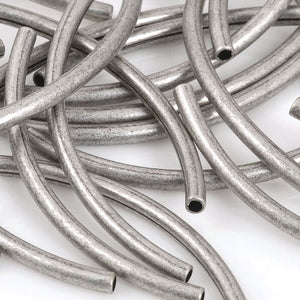 Metal Beads-38x2mm Curved Tube-Antique Silver Plate