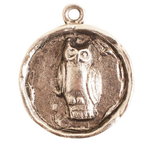 Nunn Design-Pewter-20mm Small Round Owl Charm-Antique Silver