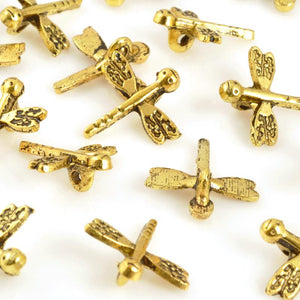 Pewter Beads Wholesale-13mm Dragonfly-Small-Antique Gold
