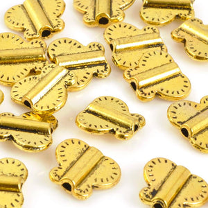 Pewter Beads Wholesale-13mm Flat Butterfly Tube-Antique Gold