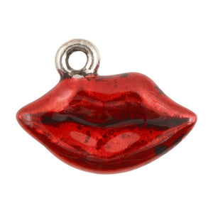 Pewter-13x15mm Red Hand Painted Lips Charm-Antique Silver-Quantity 1