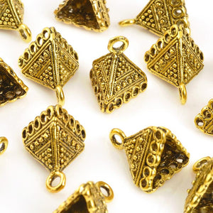 Pewter Connectors Wholesale-15x18mm Ornate Triangle-Antique Gold