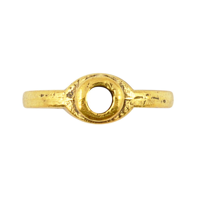 Pewter-17x18mm Flat Round Design Tube Bead-Antique Gold-Quantity 1