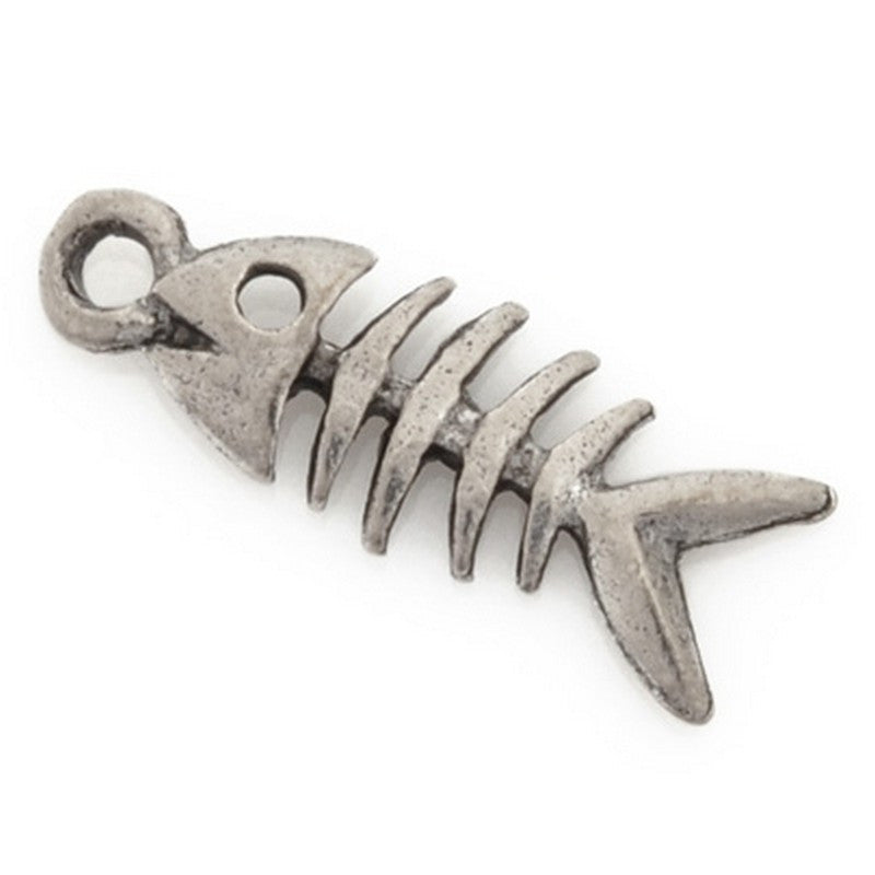 Pewter-17x7mm Fish Skeleton Charm-Antique Silver-Quantity 1