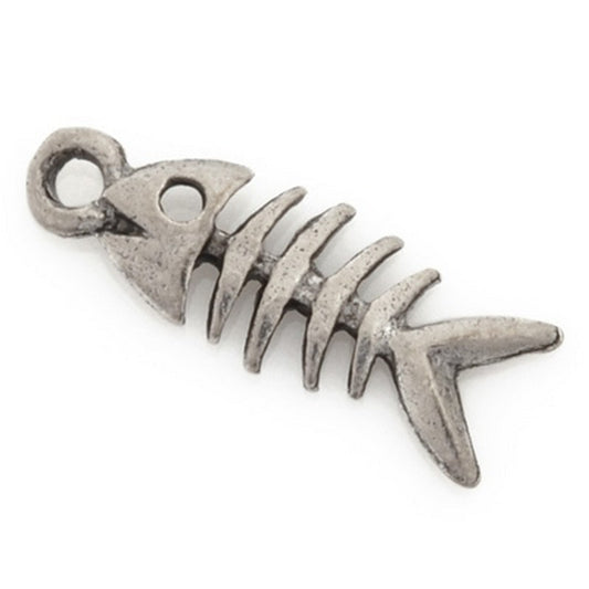 Pewter-17x7mm Fish Skeleton Charm-Antique Silver-Quantity 1