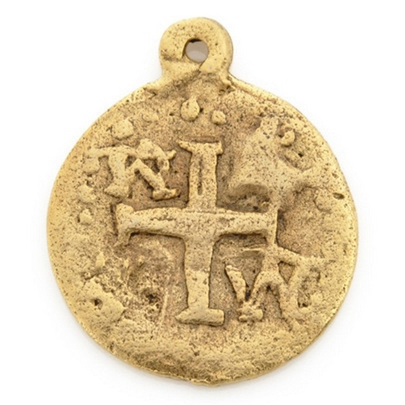Pewter-18mm Ancient Disc With Cross Pendant-Antique Gold-Quantity 1