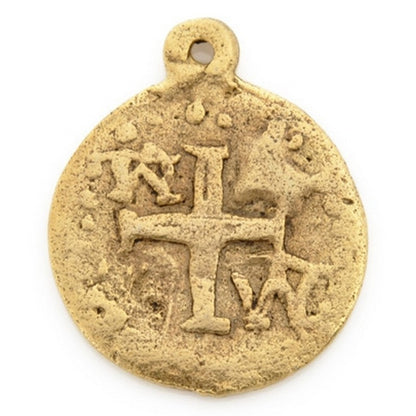 Pewter-18mm Ancient Disc With Cross Pendant-Antique Gold-Quantity 1