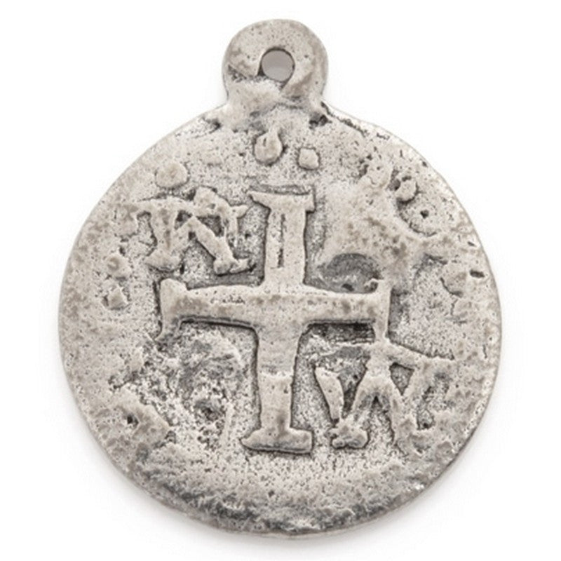 Pewter-18mm Ancient Disc With Cross Pendant-Antique Silver-Quantity 1