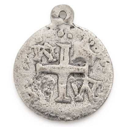 Pewter-18mm Ancient Disc With Cross Pendant-Antique Silver-Quantity 1