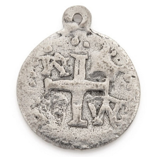 Pewter-18mm Ancient Disc With Cross Pendant-Antique Silver-Quantity 1