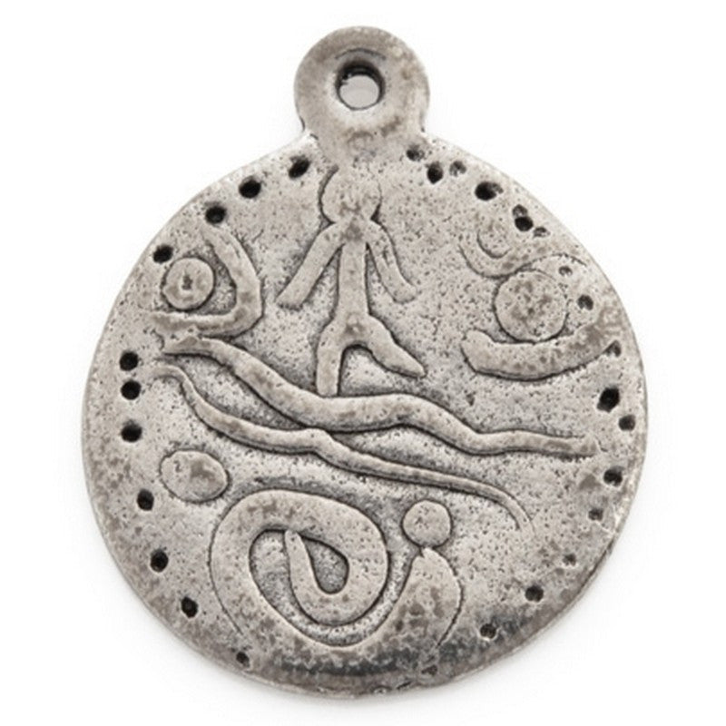 Pewter-18mm Ancient Disc With Cross Pendant-Antique Silver-Quantity 1