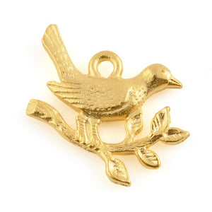 Pewter-18x19mm Dove On Olive Branch Pendant-Matte Gold