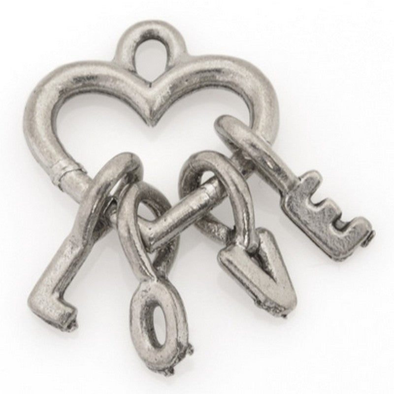 Pewter-19x15mm Pewter Heart Charm-L-O-V-E-Antique Silver