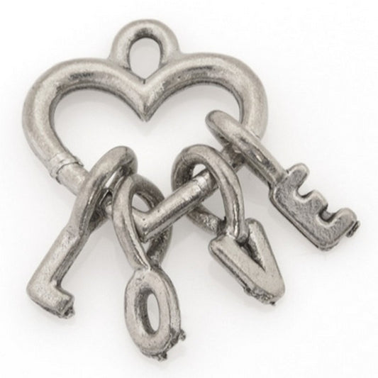 Pewter-19x15mm Pewter Heart Charm-L-O-V-E-Antique Silver
