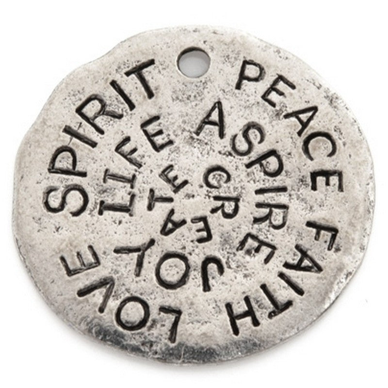 Pewter-23mm Love Spirit Peace Disc Pendant-Antique Silver-Quantity 1
