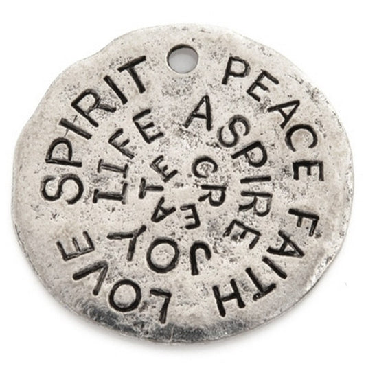 Pewter-23mm Love Spirit Peace Disc Pendant-Antique Silver-Quantity 1