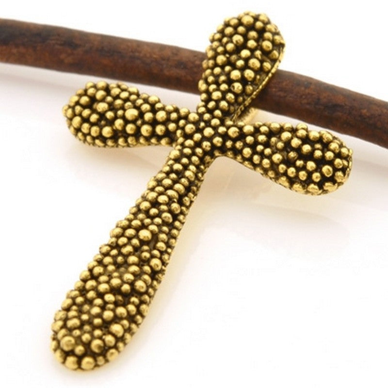 Pewter-24x38mm Pewter Cross With Tiny Granulated Bead-Antique Gold