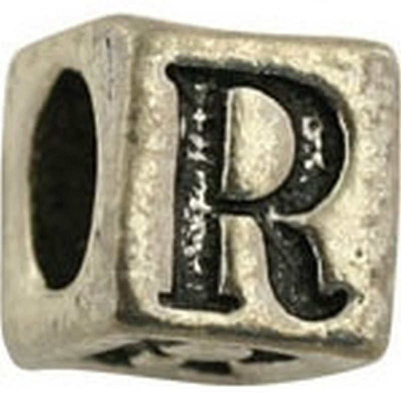 Pewter-5.5mm Block Letter-R-Bead-Antique Silver - Tamara Scott Designs