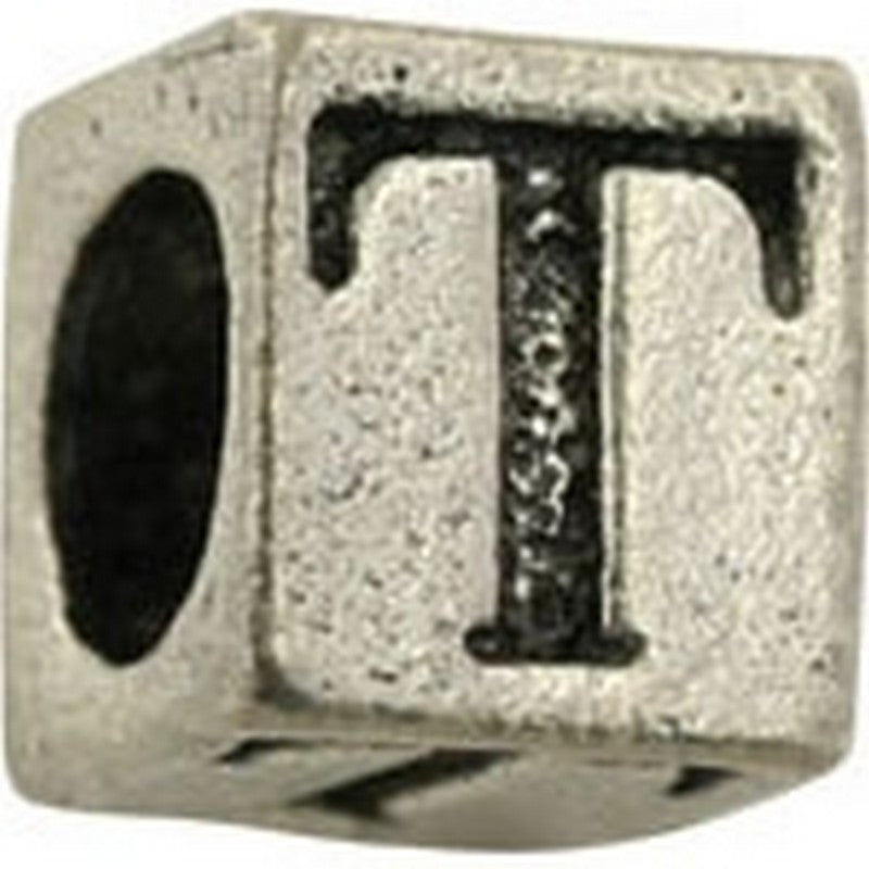 Pewter-5.5mm Block Letter-T-Bead-Antique Silver - Tamara Scott Designs