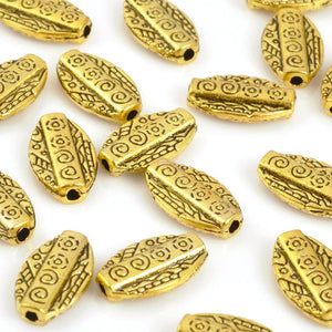 Pewter Beads Wholesale-8x14mm Flat Long Oval Design Tube-Antique Gold
