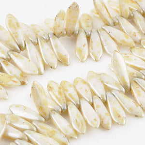 Pressed Glass-5x16mm Dagger Beads-Opaque Luster Picasso