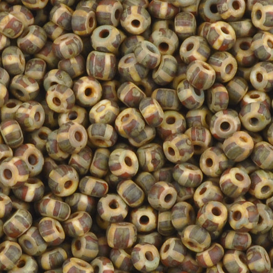 Seed Beads-10/0 Rocailles Aged-35 White Red Stripe Travertine