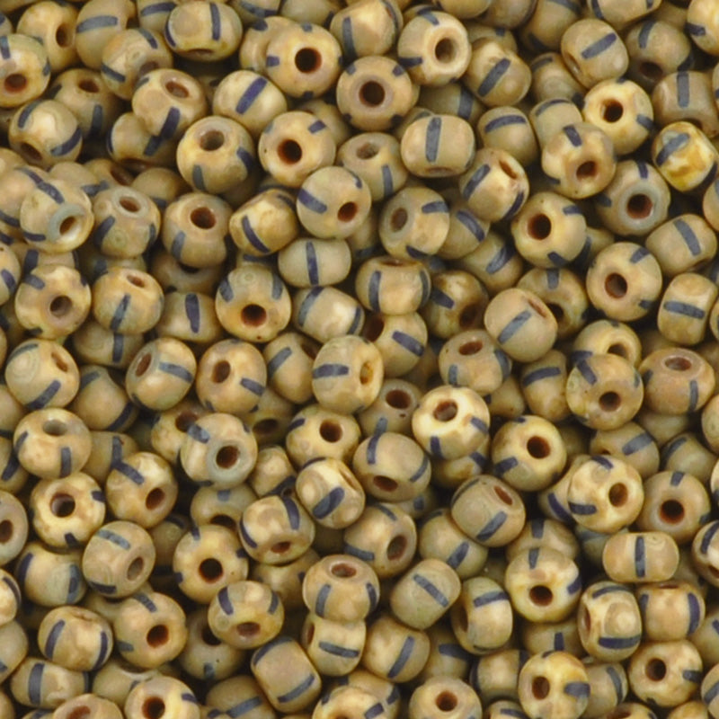 Seed Beads-10/0 Rocailles Aged-36 White Blue Stripe Travertine