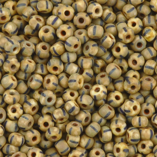 Seed Beads-10/0 Rocailles Aged-36 White Blue Stripe Travertine