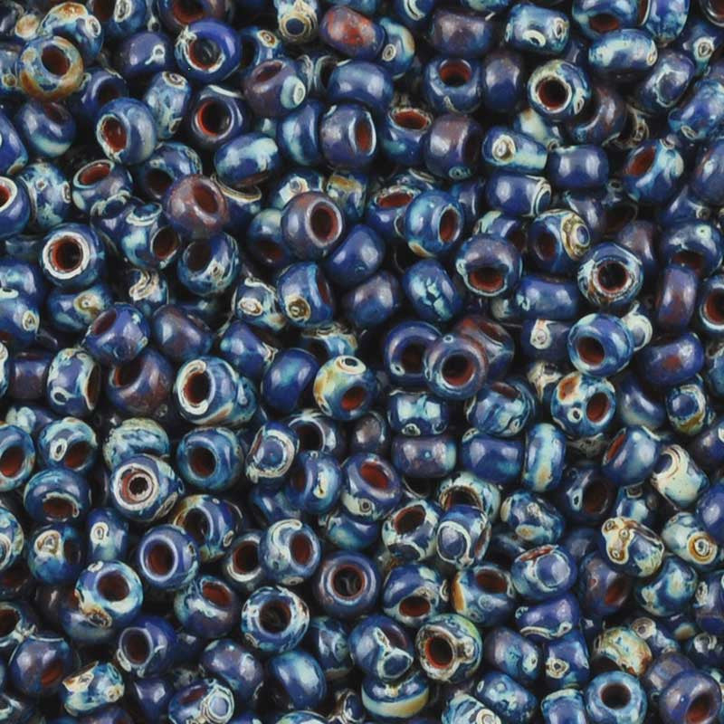 Seed Beads-11/0 Round-4518 Opaque Cobalt Picasso-Miyuki