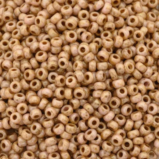 Seed Beads-15/0 Round-402 White Opaque Lila Gold Luster-Miyuki-7 Grams