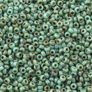 Seed Beads-15/0 Round-4514 Opaque Turquoise Blue Picasso-Miyuki-7 Grams