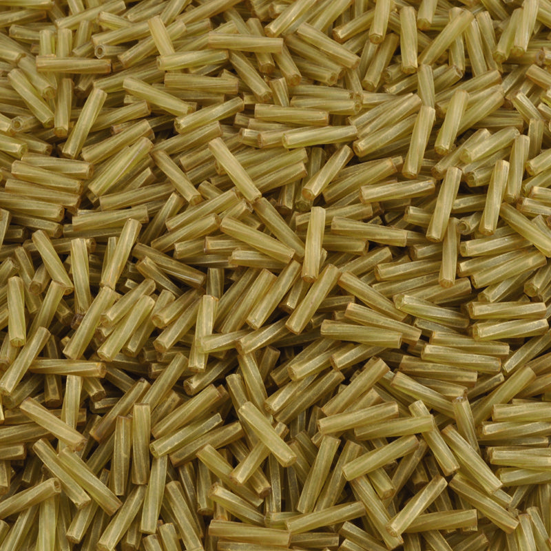Seed Beads-2.7x12mm Twisted Bugle-1265 Gold Antiqued Matte Transparent Chartreuse-Miyuki-10 GramsSeed Beads-2.7x12mm Twisted Bugle-1265 Gold Antiqued Matte Transparent Chartreuse-Miyuki-10 Grams