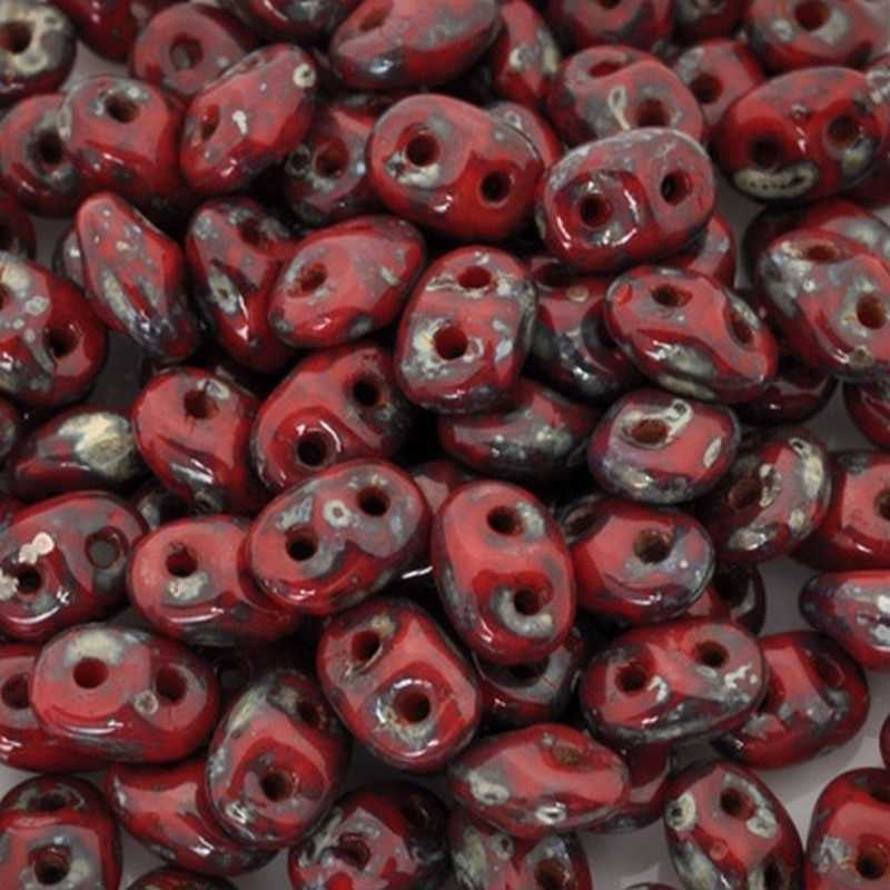 Seed Beads-2.5x5mm Superduo-210 Opaque Red Picasso-Czech-7 Grams